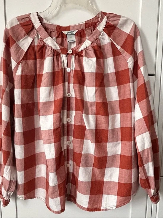 Duluth Trading Co. Rust Buffalo Check  Printmaker Organic Cotton Blouse - Picture 2 of 4